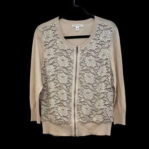 BANANA REPUBLIC XL, ZIP FRONT LACE INSET CARDIGAN, EXCELLENT CONDITION
